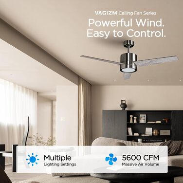 Стеляний вентилятор з підсвіткою для спальні: 132 см, тихий вентилятор з дистанційним керуванням, ідеально підходить для вітальні, горіх, 6 швидкостей та триколірне регулювання яскравості – 220-240V (3 - Сірий)