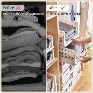 4 Pack Closet Organizer Stackable Plastic Closet Organizer Storage Box, Lightweight, Easy-Pull Drawer Dividers for Clothes, Closet, Pantry, Laundry Room