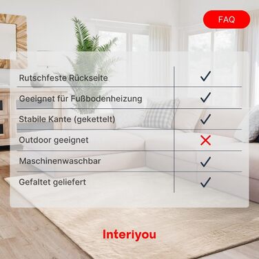 Килимок для вітальні Interiyou Fargo, 80x150 см, бежевий, короткий ворс, миючий, антиковзаючий, штучне хутро, м'який, довгий ворс, прямокутний