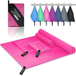 Набір рушників з мікрофібри (3 шт.) – швидковисихаючі, для подорожей, спорту, пляжу (180x90cm, 80x40cm, 50x30cm), рожеві