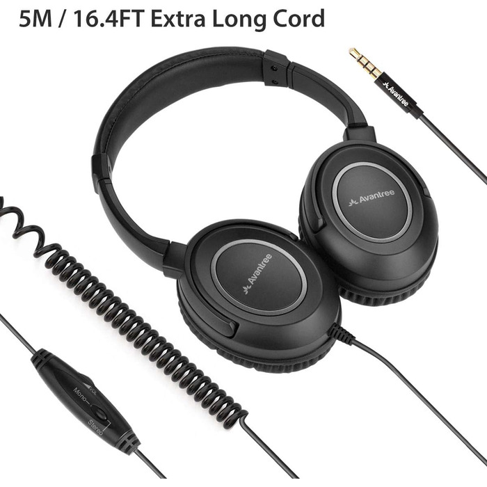 Навушники Avantree HF039 Over Ear для телевізора з довгим кабелем (5м), HiFi стерео, 3.5mm аудіовихід, регулювання гучності