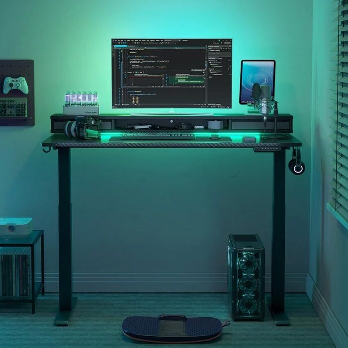 FEZIBO Electric Standing Desk with 2 Drawers, 140x60cm - Height Adjustable Desk with Memory Control, Anti-Collision System, Light Brown - Home Office & Standing Desk
