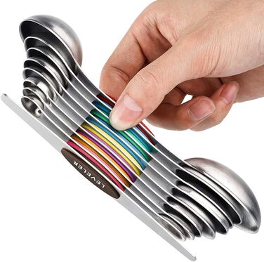 FBHappiness 9-Piece Measuring Spoon Set, Magnetic Double-Sided Teaspoon and Tablespoon Stainless Steel, Stackable, Suitable for Various Spice Jars and Measuring Cups.