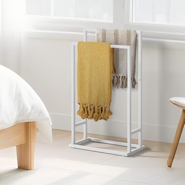 Підставка для рушників на підлозі, металева, з 2 перекладинами, для ванної кімнати, стабільна, економна, індустріальний стиль (білий)
