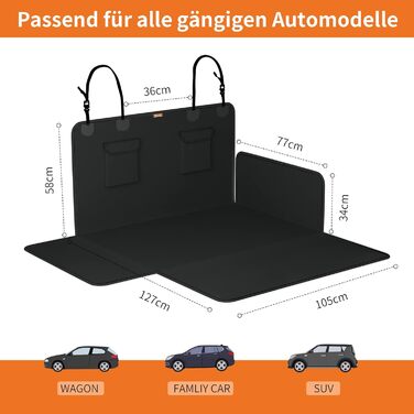 Захист для багажника Toozey: водовідштовхуючий, міцний, легкий у догляді. Килимок для багажника для собак, підходить для легкових автомобілів, позашляховиків, вантажівок. Чорна кромка, стандартний чорний колір.