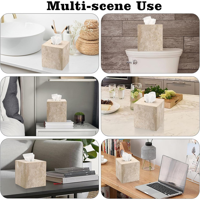 SUMNACON Travertine Tissue Box Cover Square, Tissue Cube Boxes for Home, Toilet Paper Holder Paper Holder Paper Napkin Box for Living Room Dining Room Office Hotel Restaurant Square