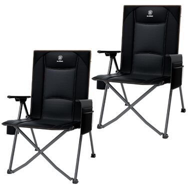Крісло кемпінгове розкладне EVER ADVANCED з регульованою спинкою (4 положення), 160 кг, 2 шт. Чорне. З бічними кишенями та підсклянником, для кемпінгу, риболовлі, саду, балкону