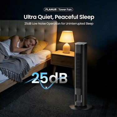 Вежа-вентилятор FLANUR WiFi Alexa 91 см: Тихий вентилятор з пультом, 4 режими, 90° осциляція, таймер 12 год, чорний