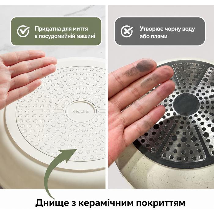 Сковорода Redchef Keramik 28 см з антипригарним покриттям, для індукційних плит, для омлетів, сковорода шеф-кухаря, керамічна, без PTFE, PFAS, PFOA, стійка до подряпин, придатна для миття в посудомийній машині, бежева