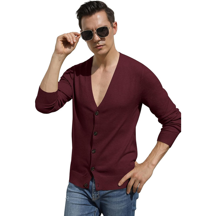 Чоловічий кардиган Hisir з V-подібним вирізом, легкий, елегантний, зимовий, класичний, з ґудзиками (бордовий, M)