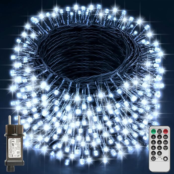 LED гірлянда 220 LED, 29.2 м, для прикраси ялинки, внутрішнього та зовнішнього використання, 8 режимів, IP44, з пультом, таймер, тепле біле світло, для Нового року, саду, вечірки, весілля