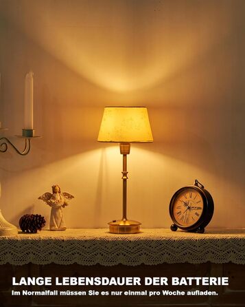 Настільна лампа OCEST на акумуляторі, сенсорне керування, регульована яскравість, для дому, кухні, тераси, їдальні (античне латунь-лінолеум), плафон з шовку 35,5 см