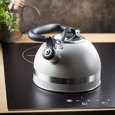 Чайник Kinghoff 1.8L з нержавіючої сталі з свистком, для індукційних плит, компактний, з відкидним ручками, чайник для плити, матовий (Бежевий)