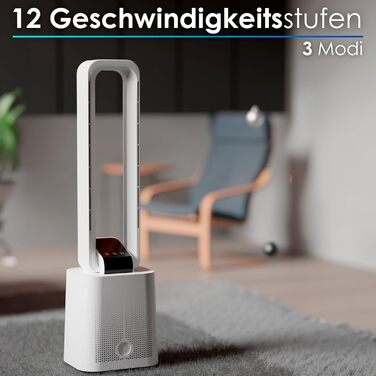 Тиха та потужна колонка-вентилятор Tower Fan з дистанційним керуванням, LED-дисплеєм, 3 режимами та таймером 15 годин (Granada White)