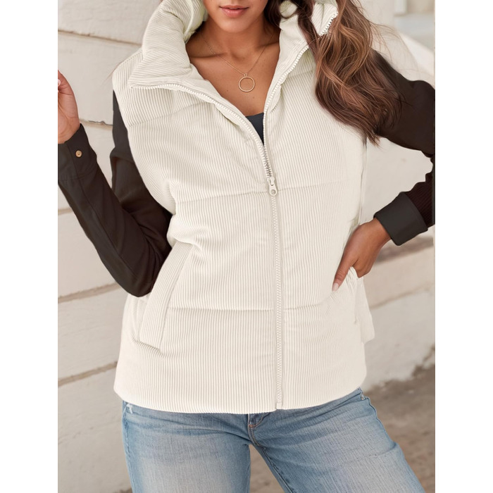 Жіноча тепла зимова жилетка FEOYA з коміром-стійкою, без рукавів, утеплена, біла (M)