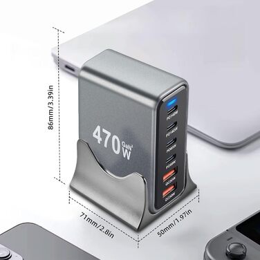 Зарядний пристрій Arceli USB-C 10 портів GaN III 470W PD QC4.0 для iPhone 16/15/14 Pro Max, Samsung Galaxy, MacBook, планшетів, ноутбуків