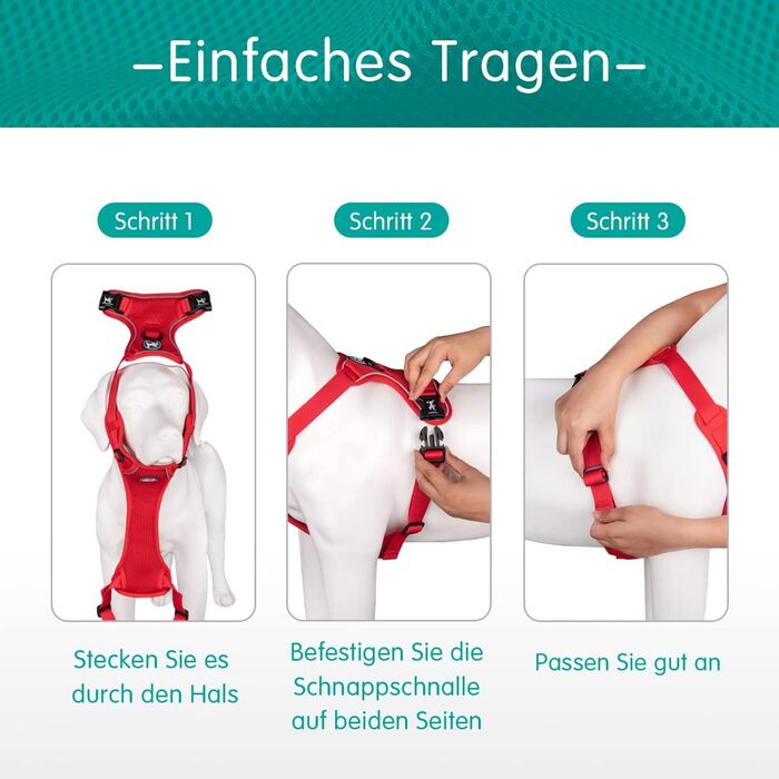 Шлейка для собак PoyPet з сітки, м'яка, дихаюча, червона (M), 1 шт.