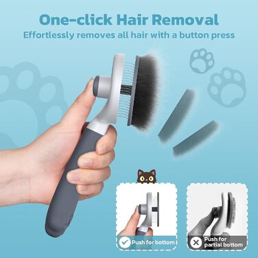 Зівакат Щітка для котів та собак. Самоочисна щітка з ергономічною ручкою та запатентованим дизайном. Підходить для собак та котів з короткою та довгою шерстю, а також для кроликів. (Сірий)