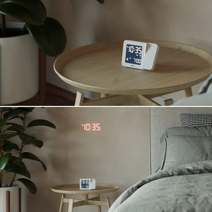 Braun Digital Radio Projection Clock for Central European Time Zone (DCF) with Negative LCD Display, Quick Set and White Alarm Beep, BC15W-DCF.