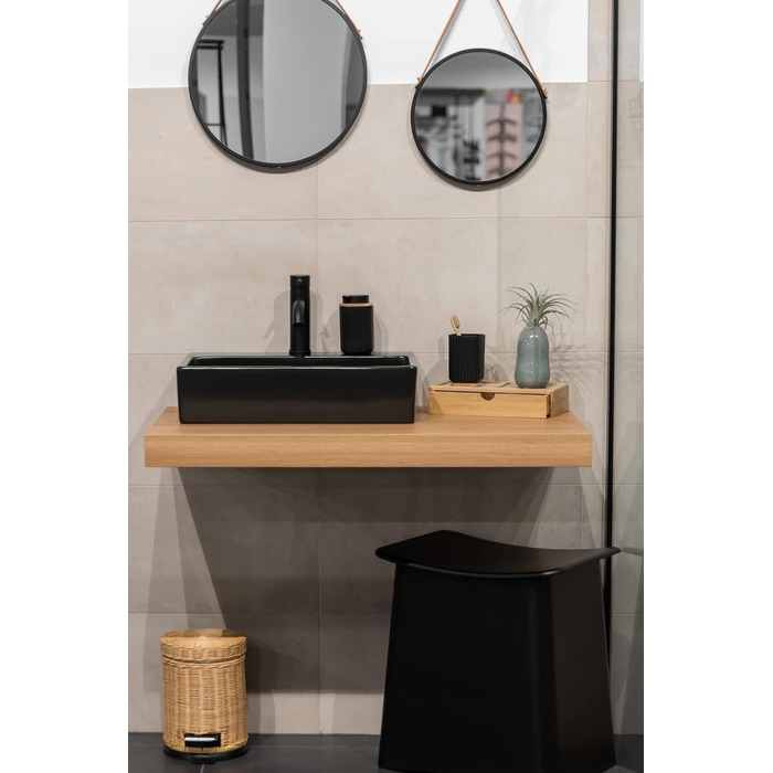 Дозатор для мила WENKO Rotello, 250 мл, з бамбуковими деталями, для мила та засобів для миття посуду, чорний/натуральний