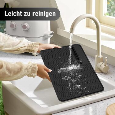 Килимок для посуду Thinkingwings 50x40 см з силікону, чорний, термостійкий, неслизький