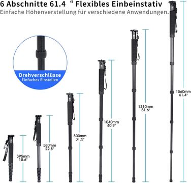 Штатив-монопод SIRUI P-306 для камери: легкий, компактний, алюміній, 6 секцій, до 155 см, 8 кг