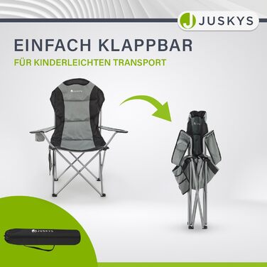 Крісло для кемпінгу Juskys Lido, складне, з підстаканником та бічною кишенею - зручне туристичне крісло з підлокітниками та спинкою, 4 кольори (сірий)