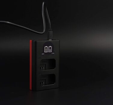 Зарядний пристрій Baxxtar для акумуляторів LP-E6NH, LP-E6N, LP-E6 з подвійним LCD-дисплеєм та USB-C/Micro-USB живленням