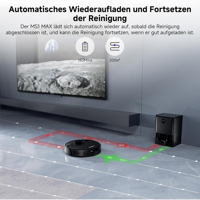 Робот-пилосос MONSGA з функцією миття, 3.5л, потужність 5000Pa, час роботи 180хв, LiDAR навігація, керування через додаток, чорний