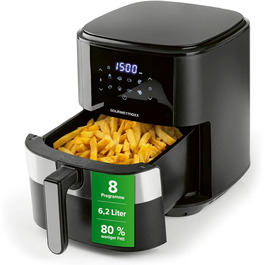 Фритюрниця повітряна GOURMETmaxx XL 6.2 л з цифровим дисплеєм та таймером | 8 програм, 1500 Вт | Без запаху, низький вміст жиру, економія енергії