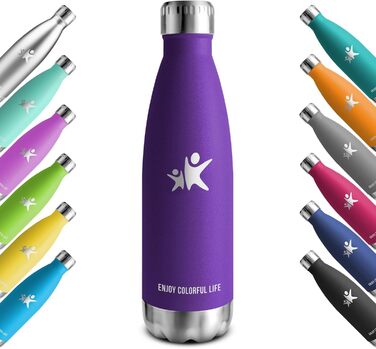 Термос-пляшка KollyKolla з нержавіючої сталі 500мл/750мл/1л, без витоку, ізольована, для дітей, спорту, школи, фітнесу, подорожей, кемпінгу (500 мл, нова | Темно-фіолетовий)