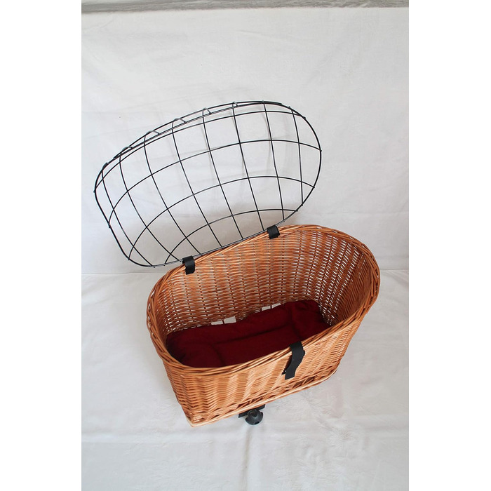 Кошик для велосипеда на багажник для собак, плетіння з лози з металевою сіткою та подушкою, XL або XXL. Кошик для багажника (XXL з подушкою)