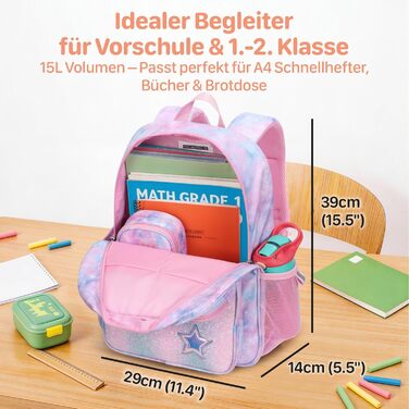 Рюкзак дитячий Bagseri для дівчинки 15л, рожевий Tie-dye: легкий шкільний рюкзак для дошкільнят та 1-2 класу з нагрудним ременем та ізотермічним відділенням, формат A4