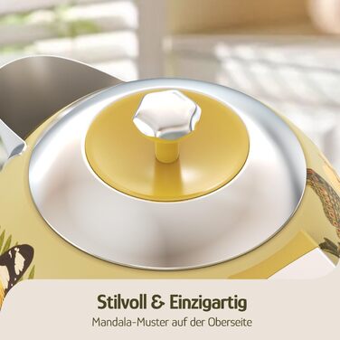 Електричний чайник Hazel Quinn Schneller 1.7л, 2200W, нержавіюча сталь 304, швидкий кип'ятіння, автоматичне вимкнення, захист від сухого кип'ятіння, вінтажний дизайн, BPA-free, перловий білий (жовтий з квітковим візерунком)