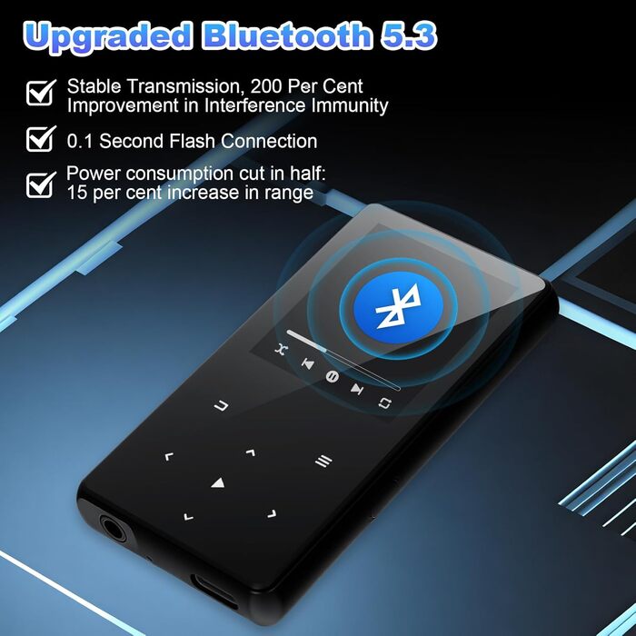 MP3-плеєр 128GB з Bluetooth, портативний музичний плеєр з динаміком, 2.4' Full Touch Screen, HiFi звук, FM радіо, записувач, навушники в комплекті, для спорту