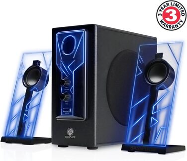 GOgroove 2.1 Звукова система для комп'ютера з LED-підсвічуванням. Комп'ютерні колонки 2.1, сабвуфер, блакитні LED, для ігор та стерео звуку