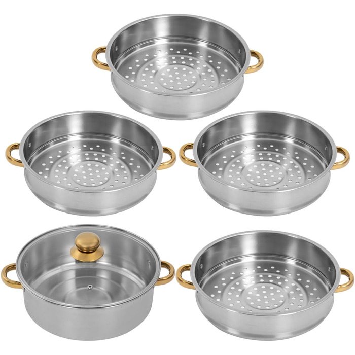 Пароварка з нержавіючої сталі 28 см з 5-шаровою конструкцією та скляною кришкою, для приготування на пару, сумісна з індукцією (золотий, срібний)
