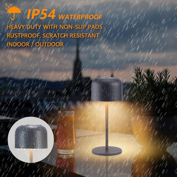 Акумуляторний LED настільний світильник Klighten з димером, чорний (2 шт.). Водонепроникний IP54, USB-C, 3 кольори світла (3000K-6000K), алюмінієвий, 21 см.