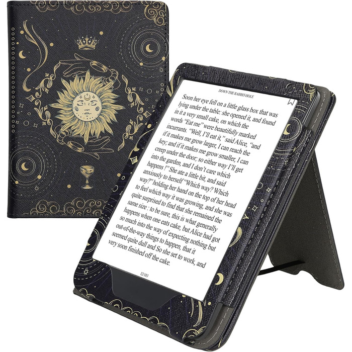 Чохол-книжка kwmobile для Kobo Clara BW/Clara Colour/Tolino Shine (5) / Shine Color з петлею для руки та мотивом бібліотеки (Таро, карти)