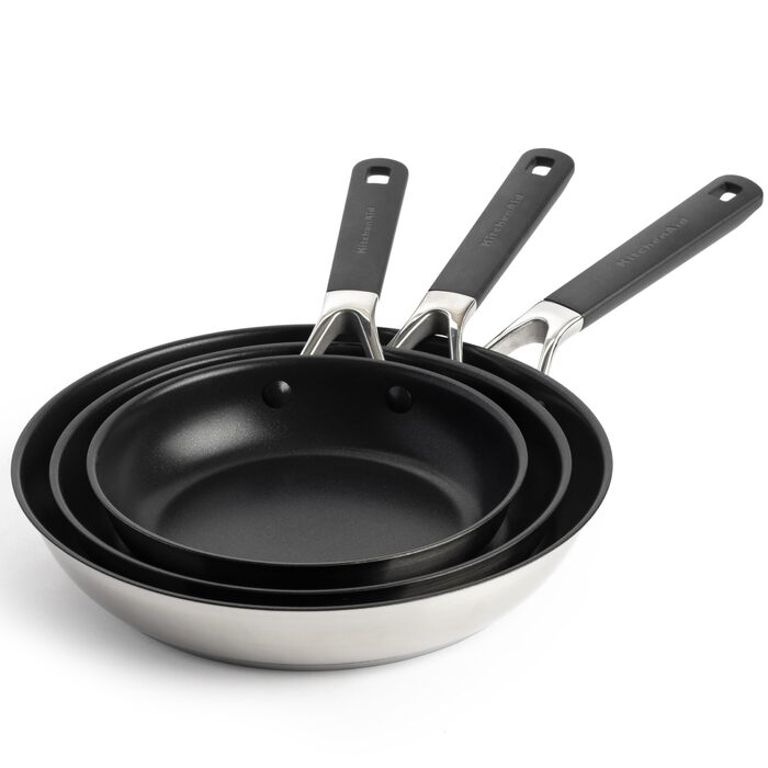Набір сковорідок KitchenAid Edelstahl 3 шари: 20, 24, 28 см - індукція, духовка, нержавіюча сталь
