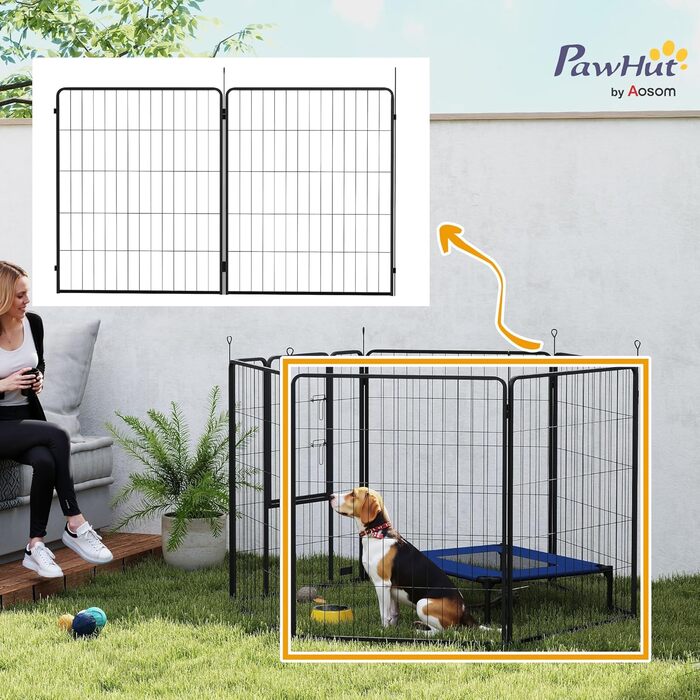 PawHut 2 шт. розширювальні панелі для огорожі для собак, 80 x 80 см, сталевий загін для цуценят та собак середніх розмірів, сірий (80 x 1,5 x 100 см)