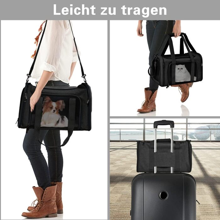 Транспортна сумка для кота/собаки, складана переноска для середніх та малих тварин, чорна, 43 x 28 x 28 см
