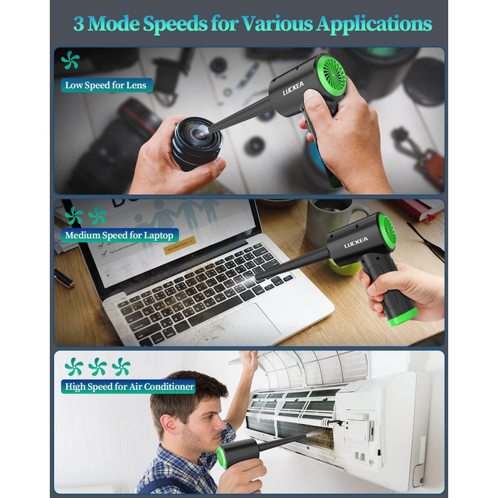 Електричний пилосос для ПК з LED-підсвічуванням, 3-ступеневий Air Duster для ноутбука, клавіатури, електроніки та побуту, альтернатива балончику з повітрям