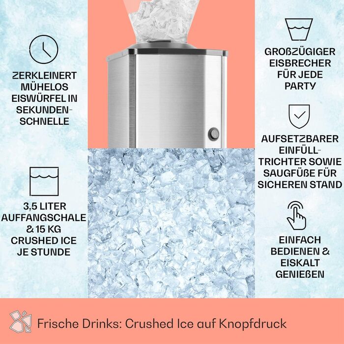Crushed Ice Machine, Fast Crushed Ice Maker with Catch Basin, Electric Ice Crusher with 3.5L Capacity, Portable Ice Crusher Machine, Crushed Ice Machines for 15kg/h