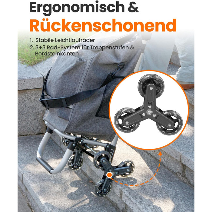 Складаний візок для покупок Homecall 50L з охолодженням, 3-в-1: візок, сумка на колесах, тачка (темно-сірий, сходинкові колеса)