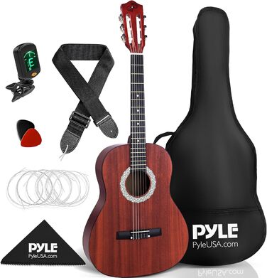 Акустична гітара Pyle для дітей та початківців, ½ розміру, чорна (сапеле, 91 см), комплект з чохлом, тюнером та медіатором