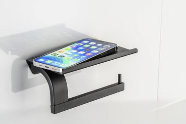 Sagittarius One 160S1 Stainless Steel Toilet Paper Holder with Shelf - Matte Black | Phone Shelf | WC Paper Holder | Toilet Paper Dispenser