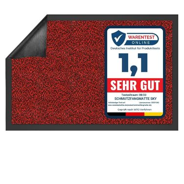 Килимок для підлоги Floordirekt Rhine - миючий, потужний, з антиковзким покриттям - килимок для входу (Sparrow), червоний (меланж), 80x120 см