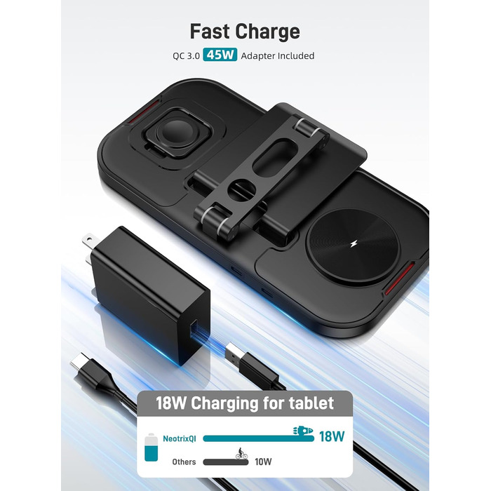 4-в-1 Бездротова зарядка для iPhone 16 Pro Max/15/14, iPad, Apple Watch та AirPods Pro (Чорний)