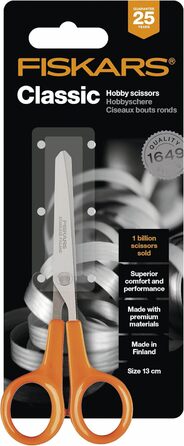 Ножиці Fiskars Classic для хобі, 13 см, для правшів і лівшів, нержавіюча сталь, пластикові ручки, помаранчеві